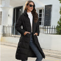 Women's Mid-Length Hooded Quilted Coat – Slim Fit, Side Pockets