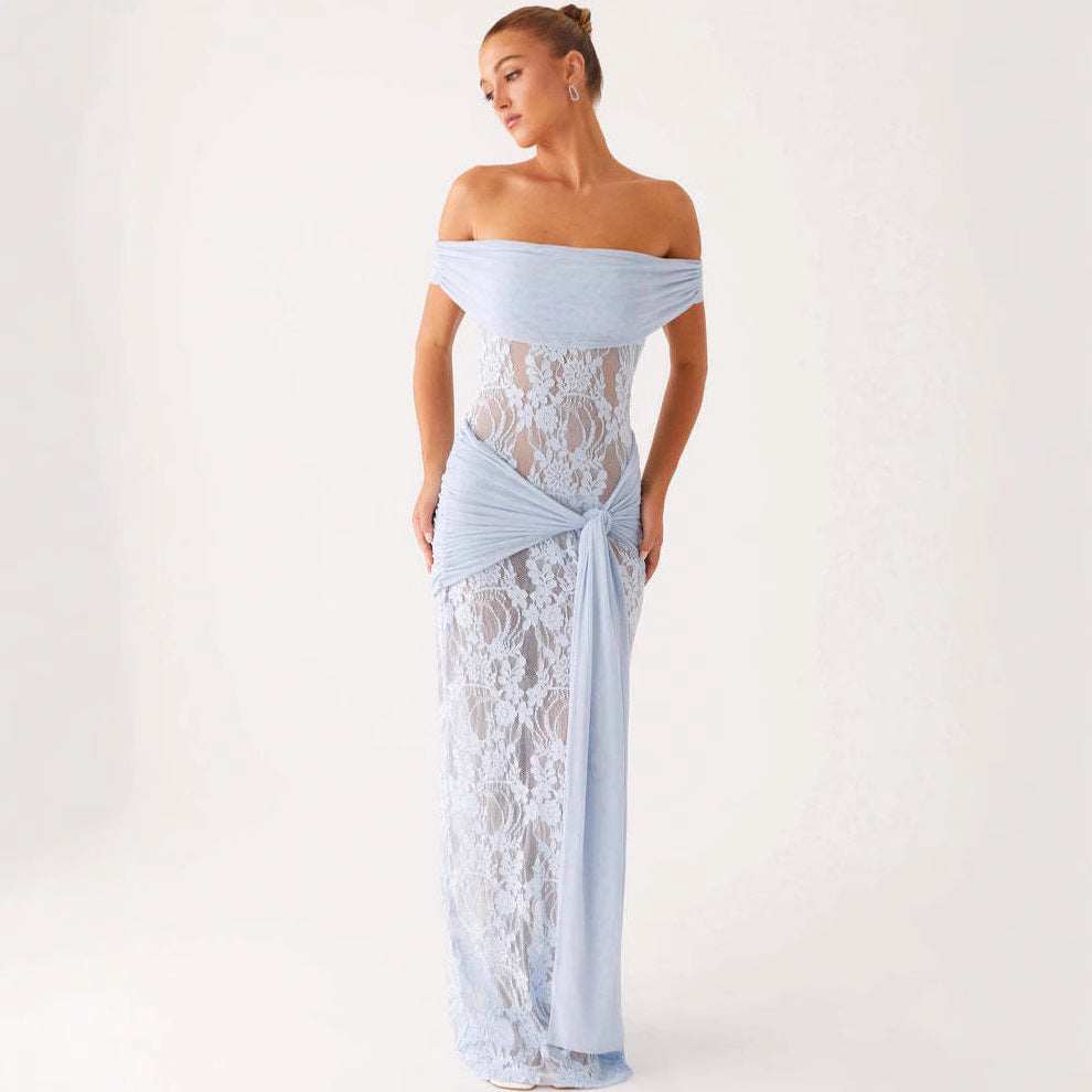 Women's Dress in Cut Lace – Sheer Effect & Satin Bow