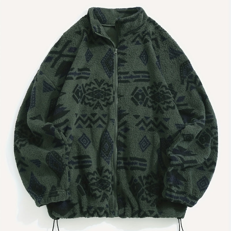 Women's Geometric Pattern Coat - Relaxed Fit