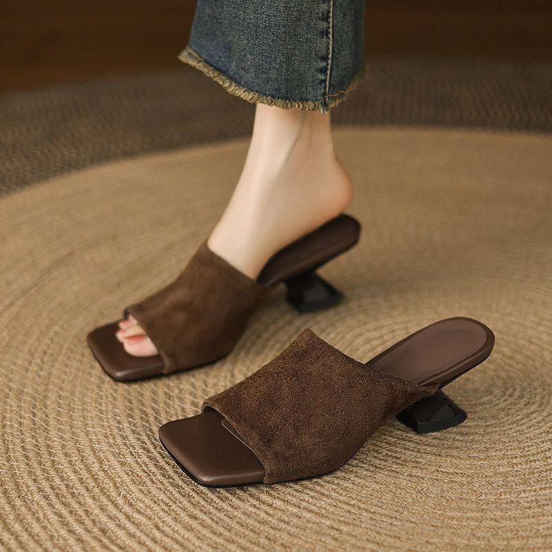 Women's Heeled Sandals – Suede Upper, Square Toe, 3–5 cm Heel