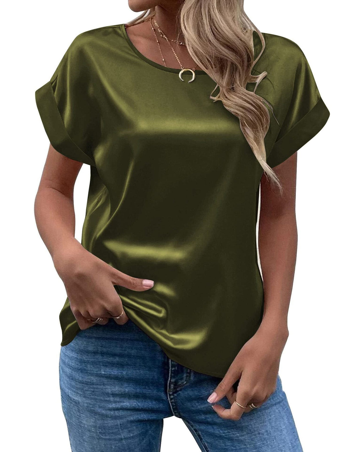 Women's Smooth-Fabric Blouse - Relaxed Fit with Minimalist Design