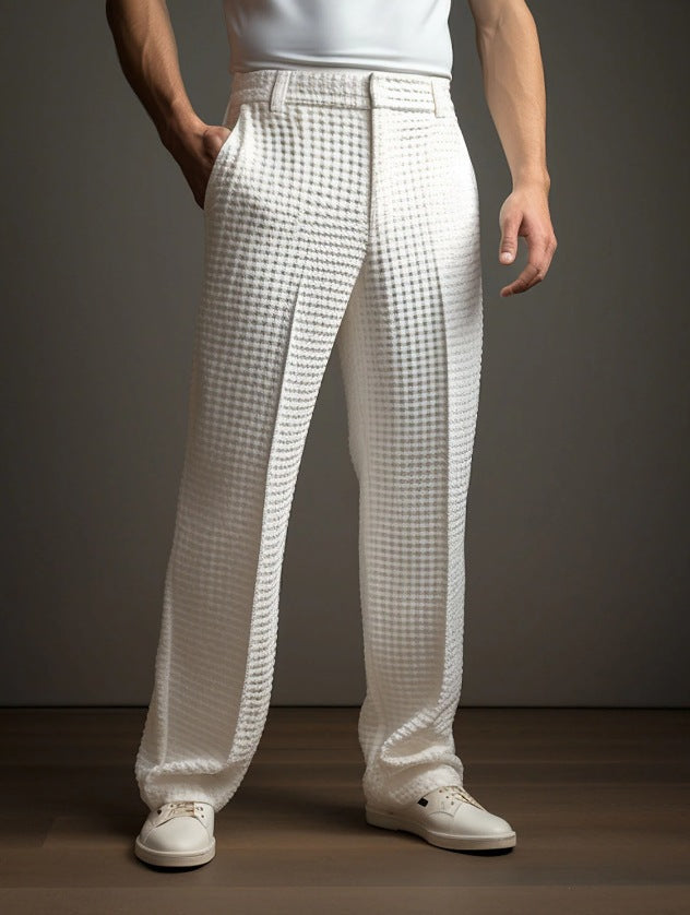Men's Straight-Leg Trousers - Structured Waffle Texture