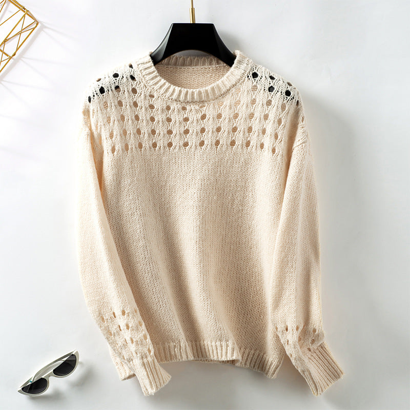 Women's Openwork Sweater – Delicate Knit Crew Neck