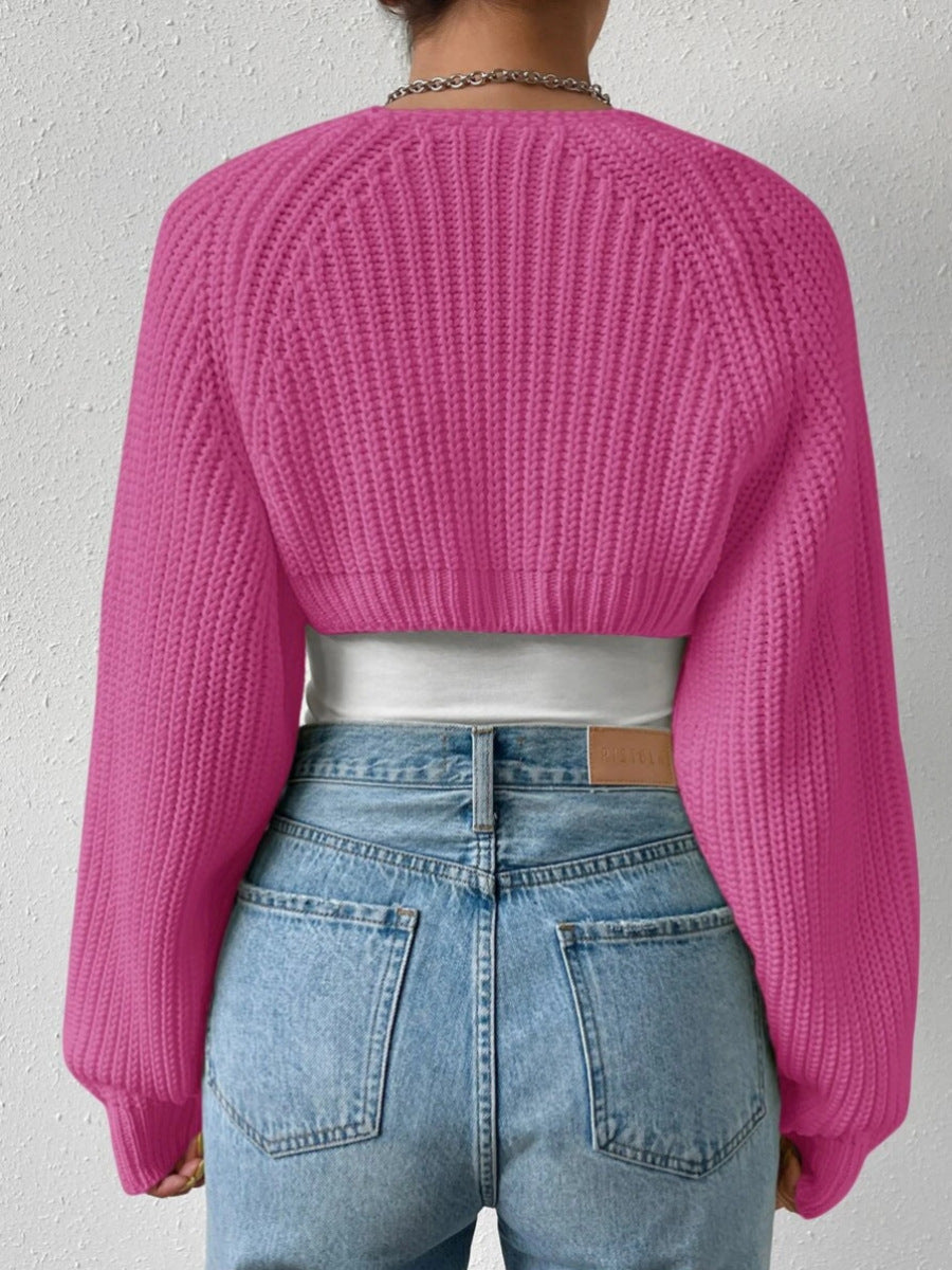 Women's Wool-Blend Sweater – Cropped Fit with Balloon Sleeves