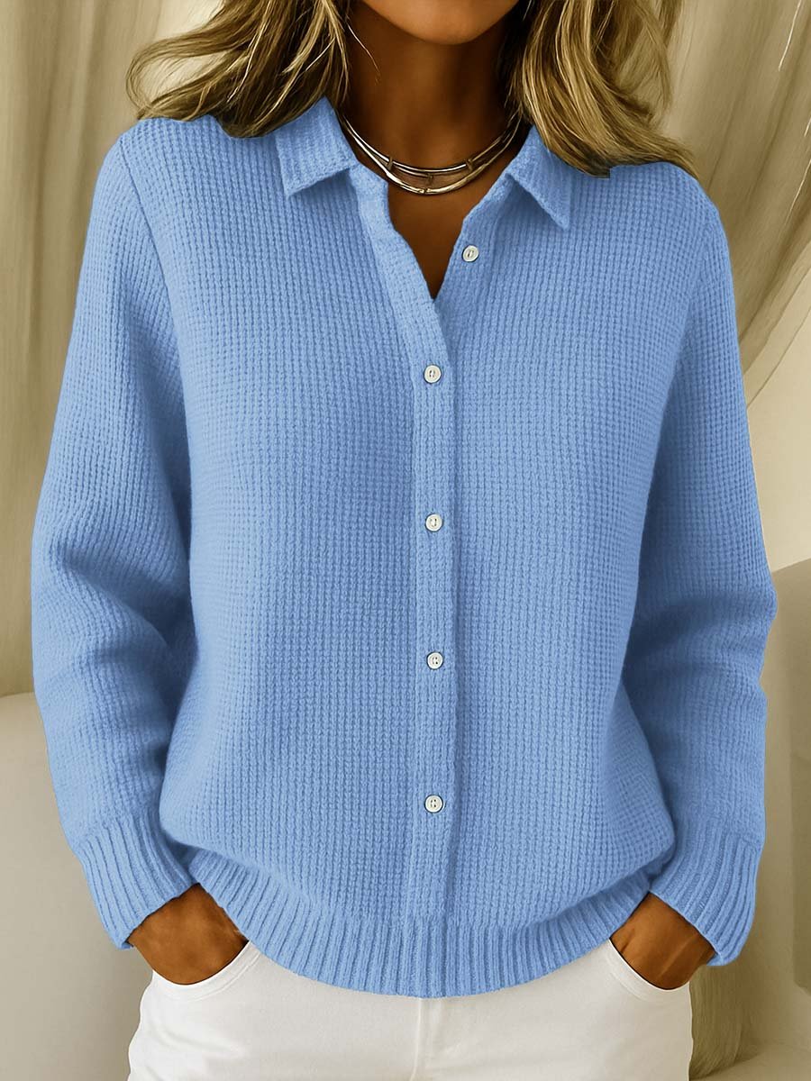 Women's Textured Knit Cardigan – Buttoned Shirt Collar