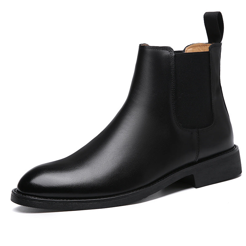 Men’s Nubuck Leather Ankle Boots – Pointed Toe, Wedge Heel
