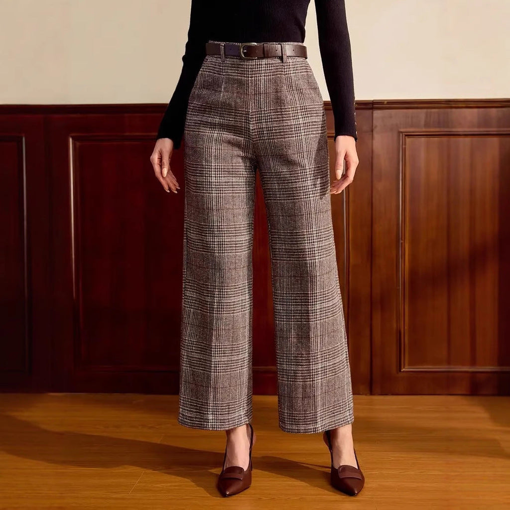 Women's Wide-Leg Check Trousers - Relaxed Fit