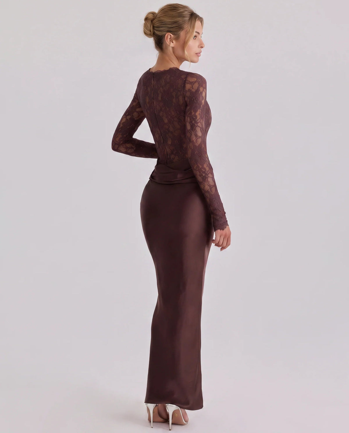 Women's Long Satin Skirt with Lace Panel – Mermaid Fit