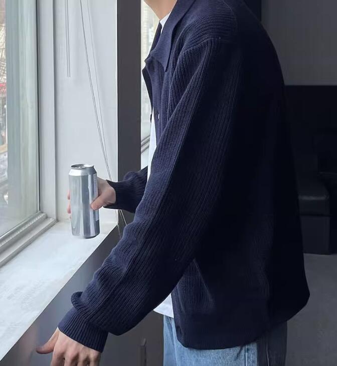 Men's Ribbed Knit Cardigan - Buttoned Relaxed Fit