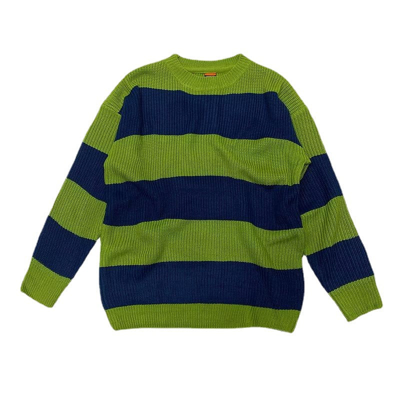 Men's Striped Sweater – Crew Neck, Loose Fit