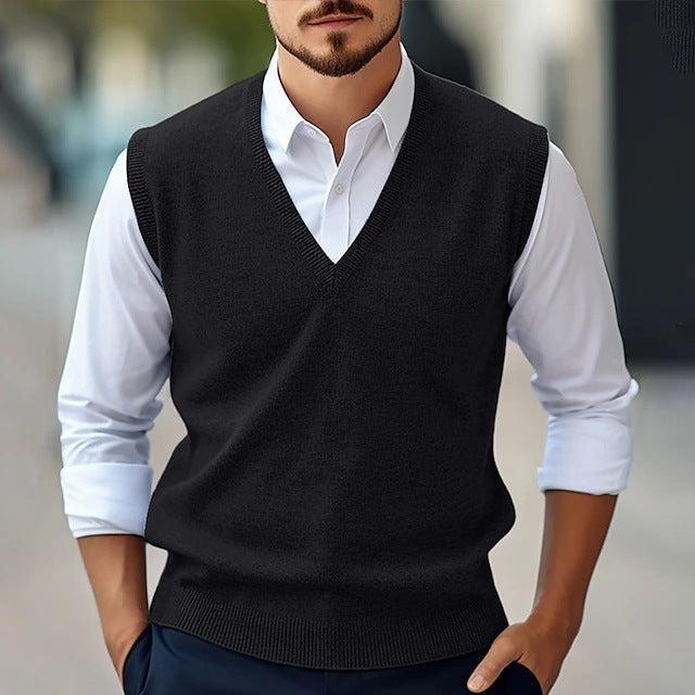 Men's Sleeveless Vest – Solid Knit V-Neck