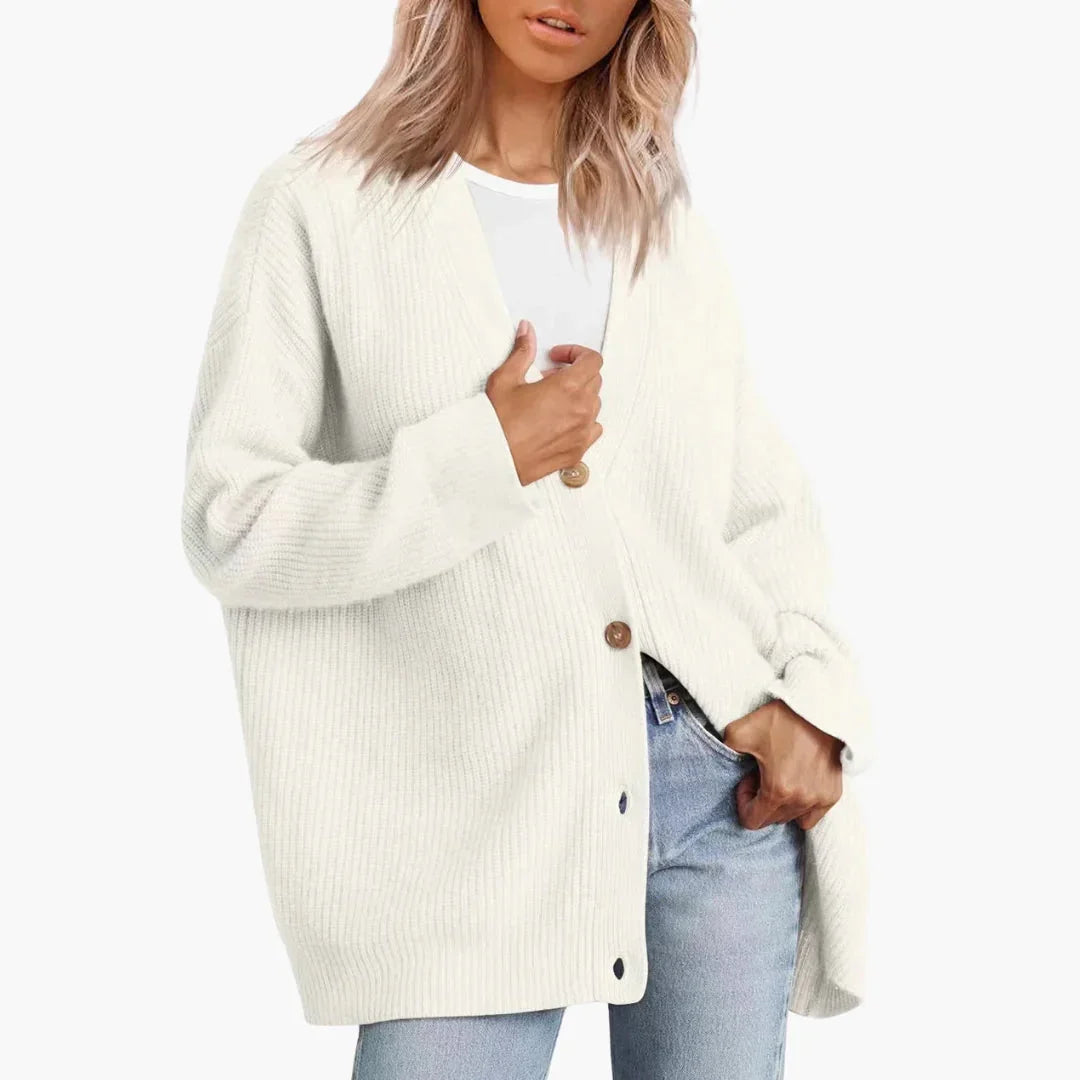 Women’s Ribbed Cardigan – Relaxed Fit, Easy Opening
