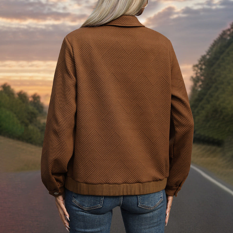 Women's Short Jacket - Textured Diamond-Pattern Fabric, Relaxed Fit