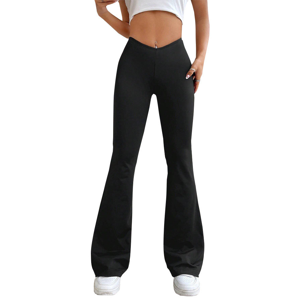 Women's High-Waisted Flared Trousers - Stretch Knit