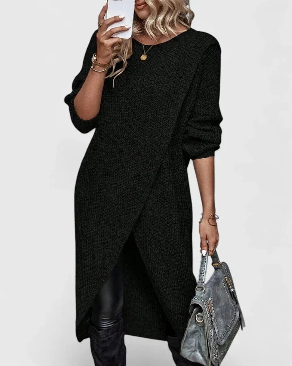 Women's Midi Knit Dress – Fitted Wrap Silhouette