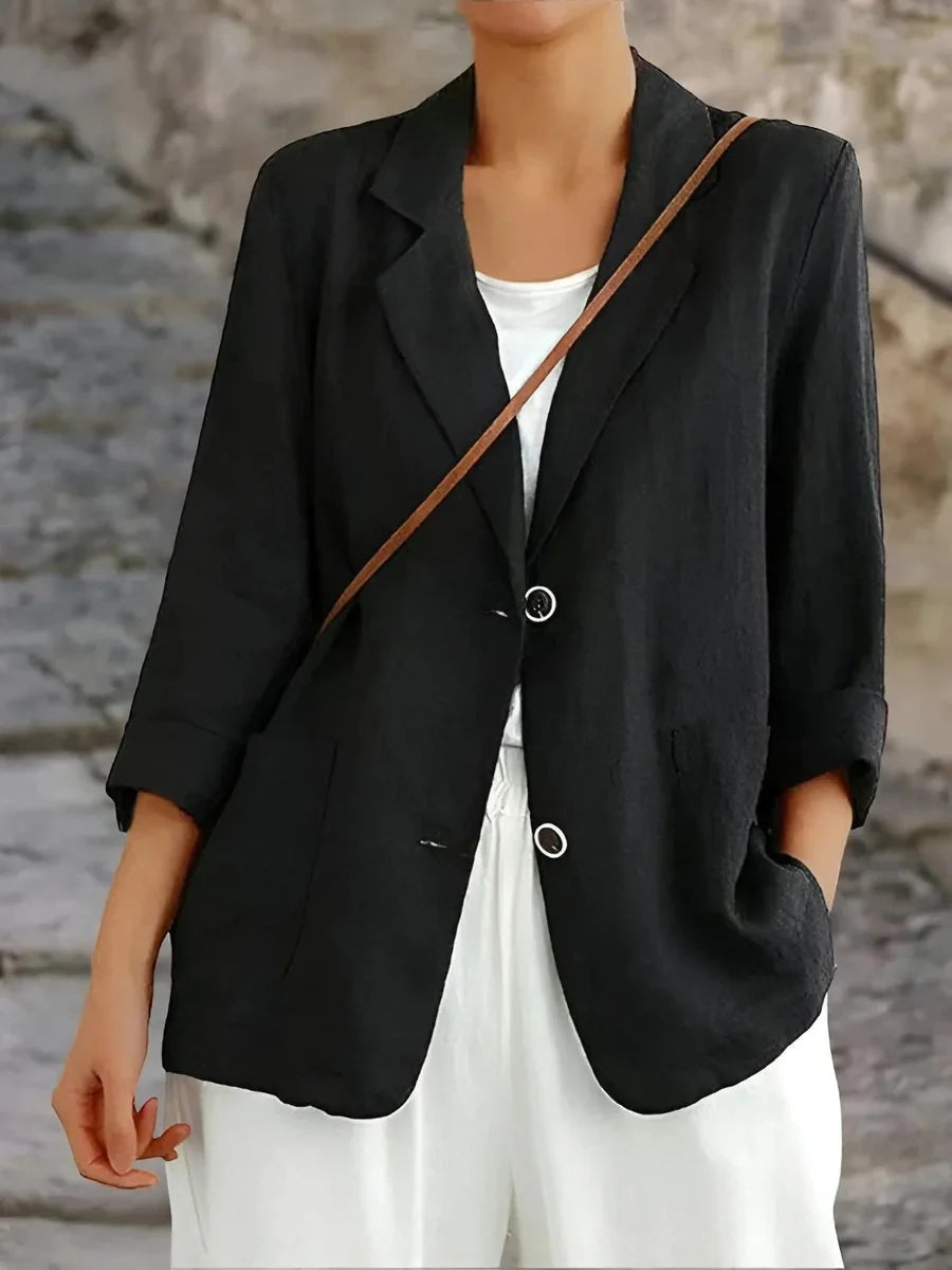 Women's Linen and Cotton Jacket – Casual One-Button Fit