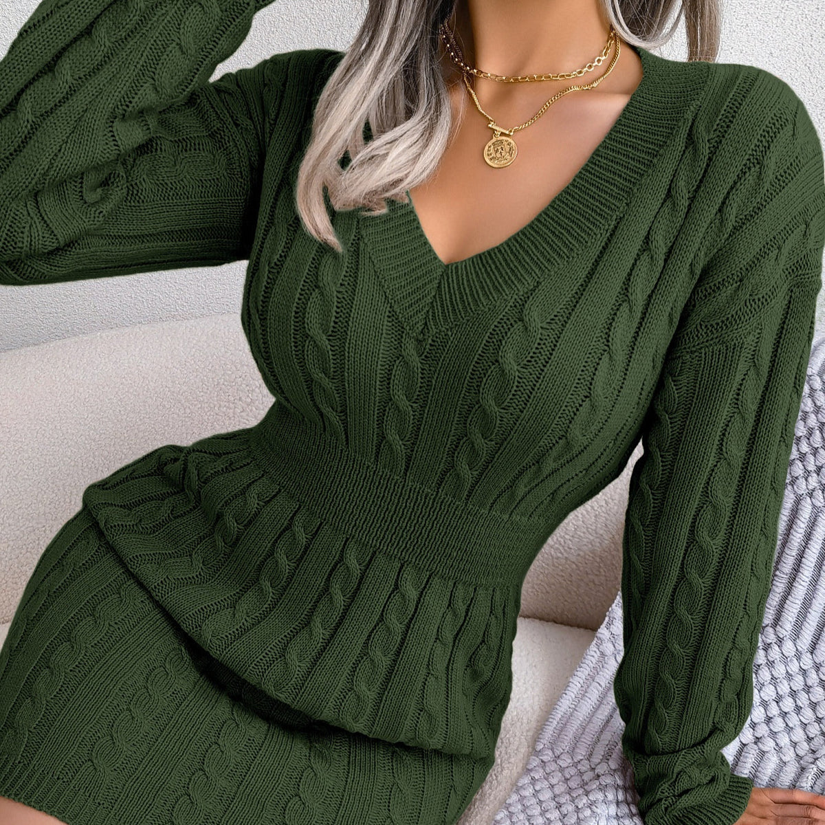 Women's High-Waisted Mini Dress – Twist Detail, Puff Sleeves