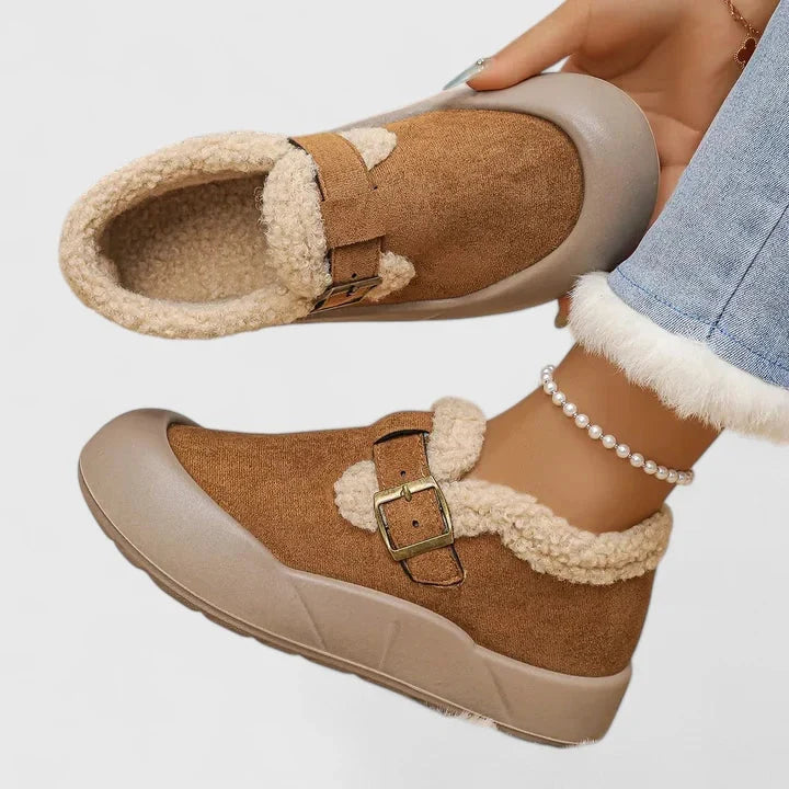 Fleece-Lined Clog Slippers for Women – Decorative Buckle
