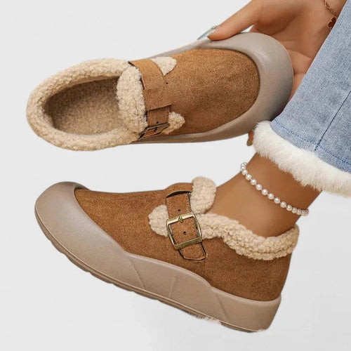 Fleece-Lined Clog Slippers for Women – Decorative Buckle