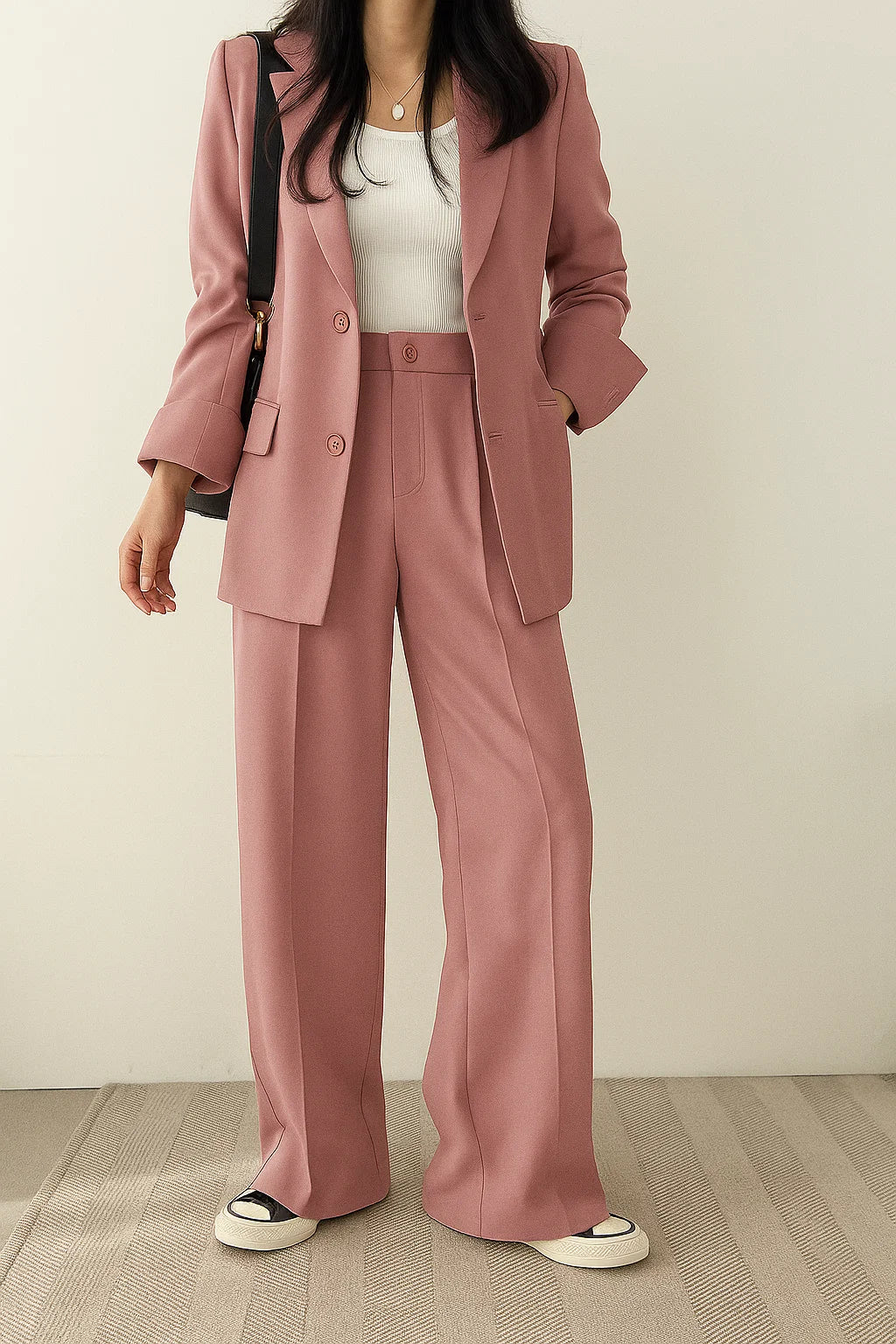 Women's Two-Piece Suit Set – Relaxed Blazer and Wide-Leg Trousers