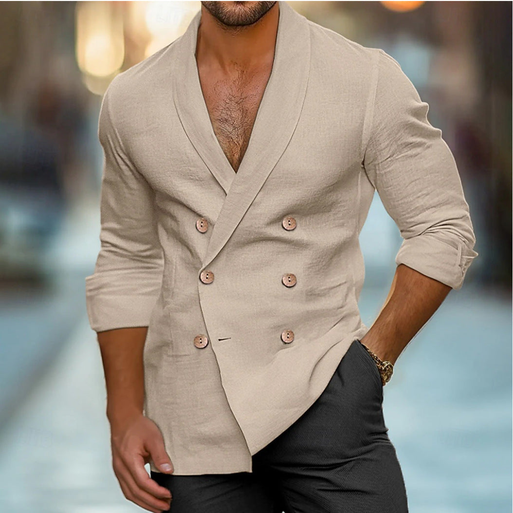 Men's Double-Breasted Blazer – Polo Collar, Casual Fit