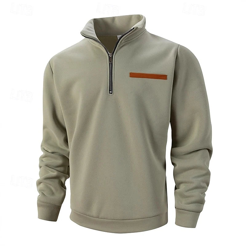 Men's High-Neck Half-Zip Sweater with Fleece-Lined Interior – Casual Fit