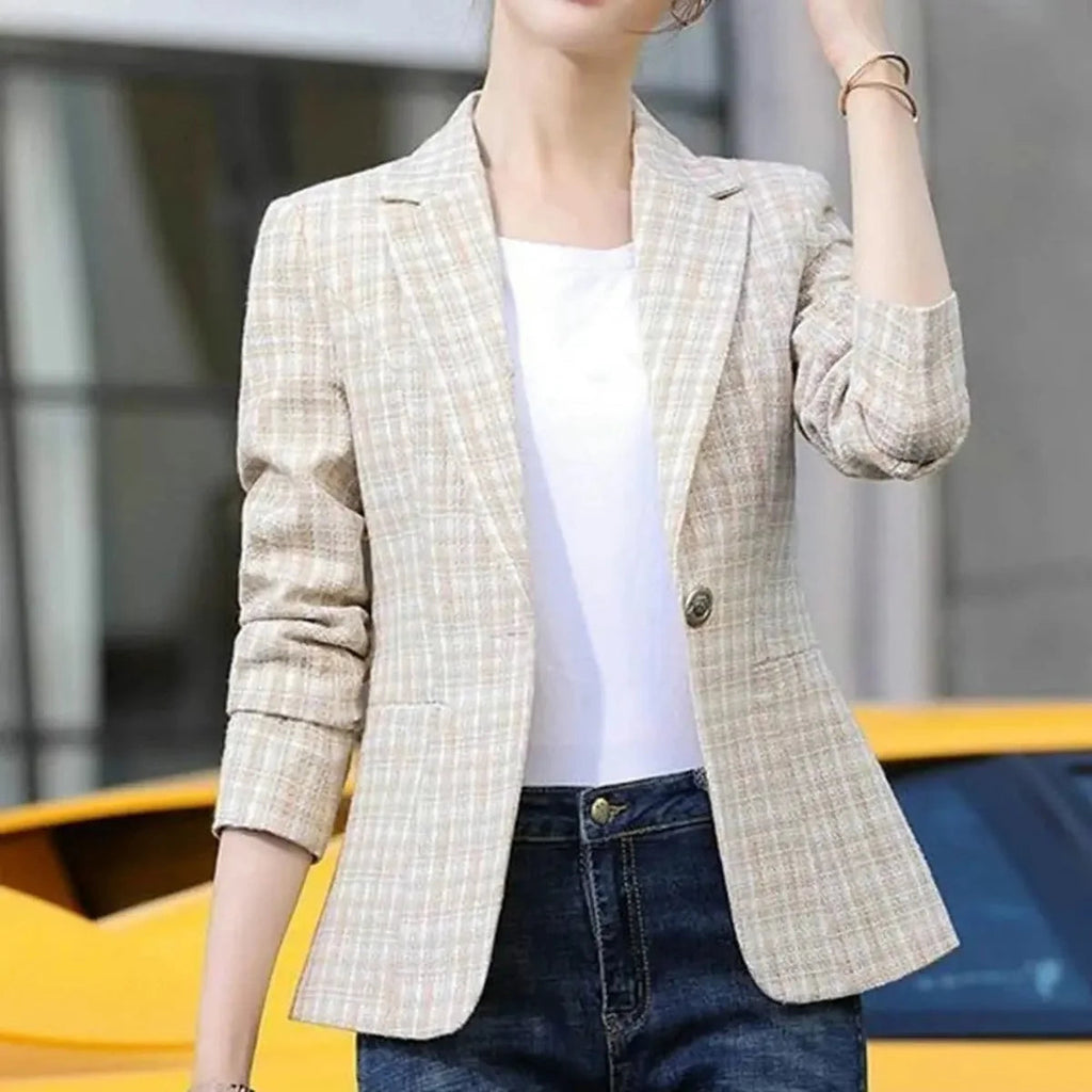 Women's Plaid Blazer - Structured cropped fit