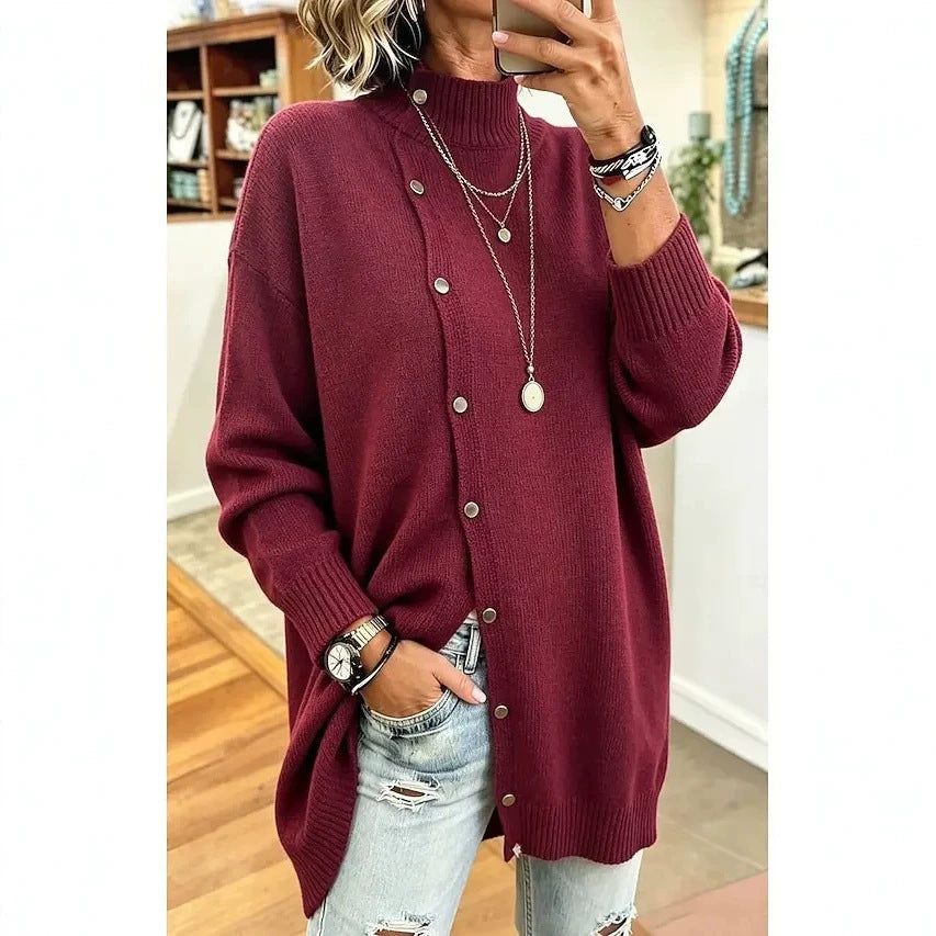 Women's Turtleneck Knitwear Cardigan – Long Buttoned Fit