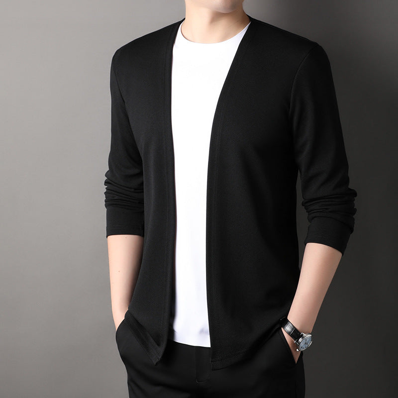 Men's Cotton-Blend Cardigan - Lightweight, Comfortable Loose-Knit Style