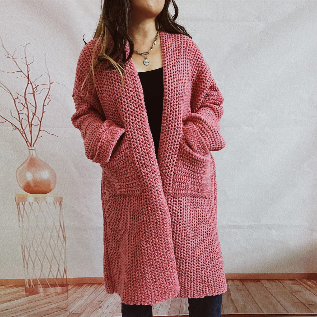 Women's Thick-Knit Vest – Oversized Fit with Large Pockets
