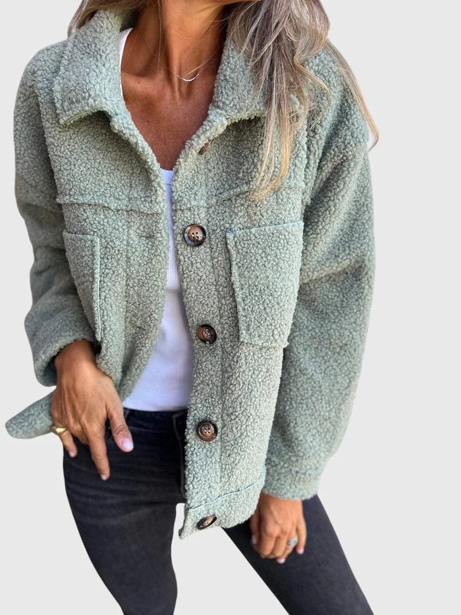Women's Lambswool-Look Coat – Elegant One-Button Fit
