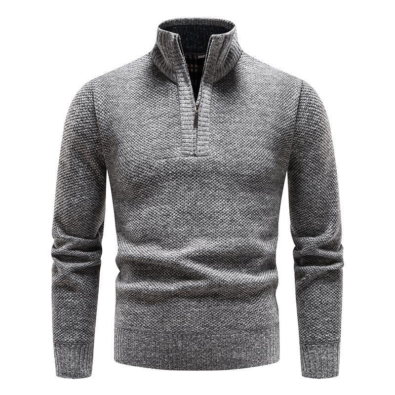Men's Cotton Turtleneck Sweater – Slim Fit with Jacquard Half-Zip
