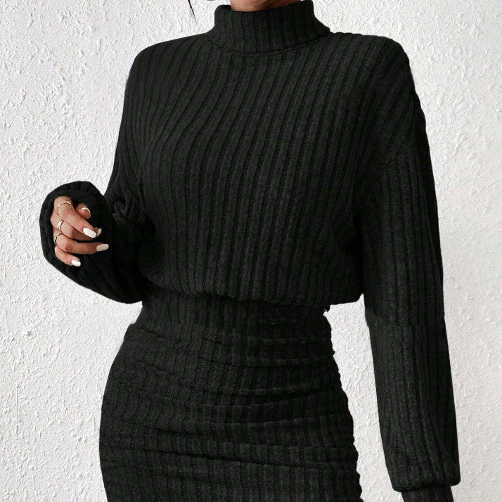 Women's Ribbed Knit Set – Long Sleeve, Mock Neck