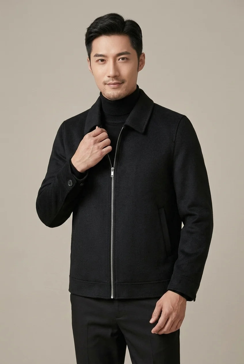 Men's Wool Jacket – Short Collar, Modern Business Style