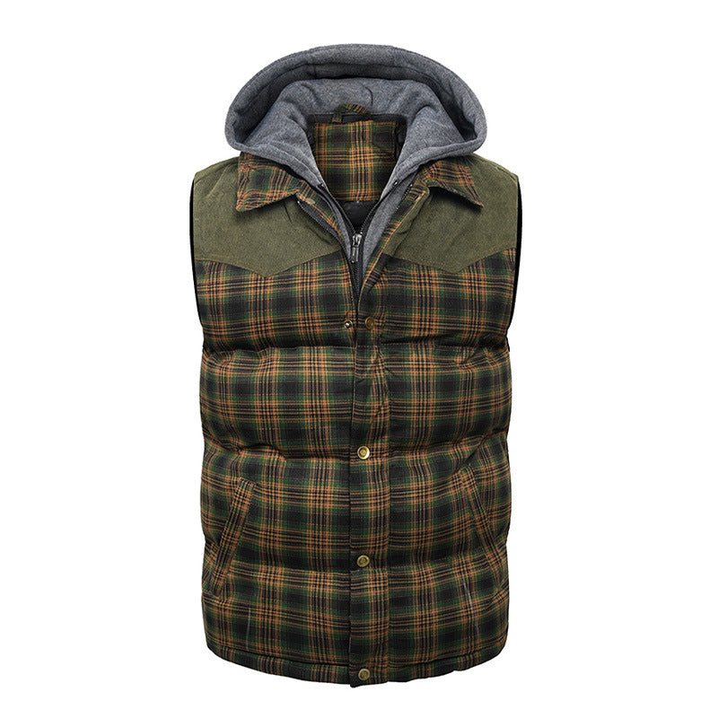 Men's Hooded Cotton Vest – Classic Tartan Pattern