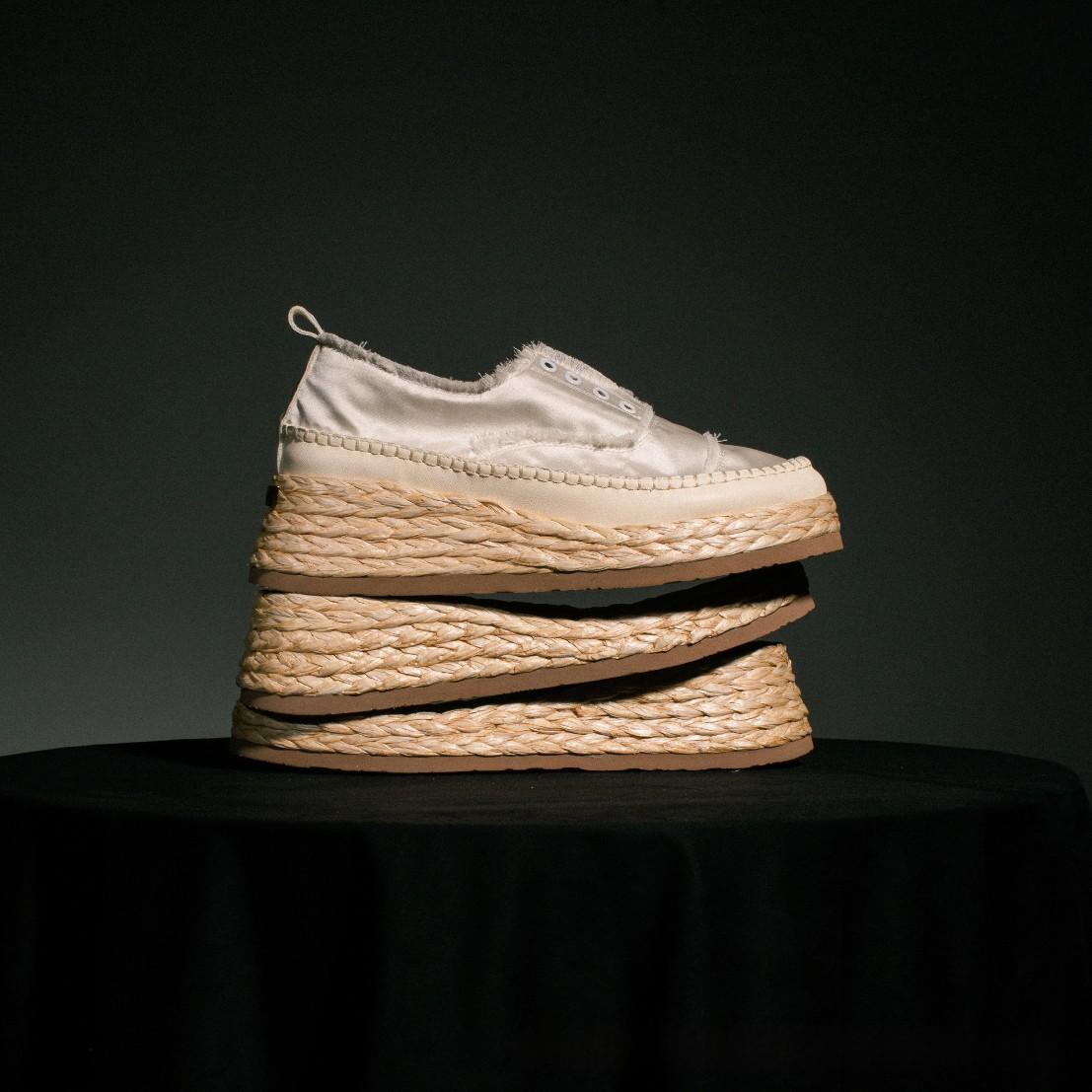 Women's Espadrille Style Sneakers – Platform Sole and Frayed Edges