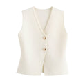 Women's Knit Vest – Buttoned Sleeveless Cardigan