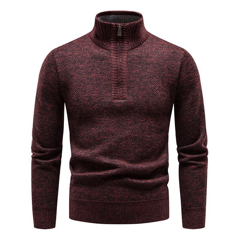 Men's Cotton Turtleneck Sweater – Slim Fit with Jacquard Half-Zip