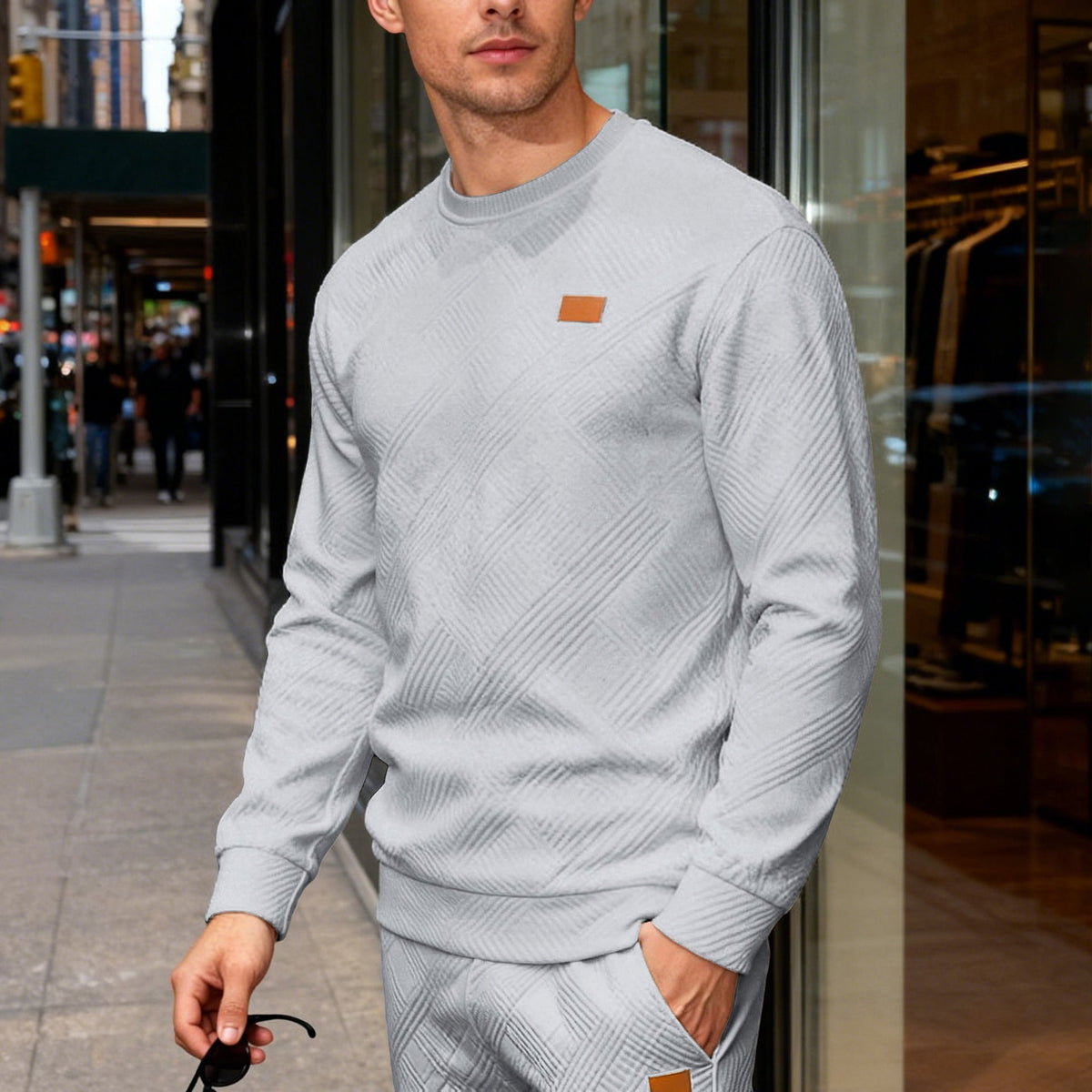 Men's Textured Crew-Neck Sweatshirt – Relaxed Fit