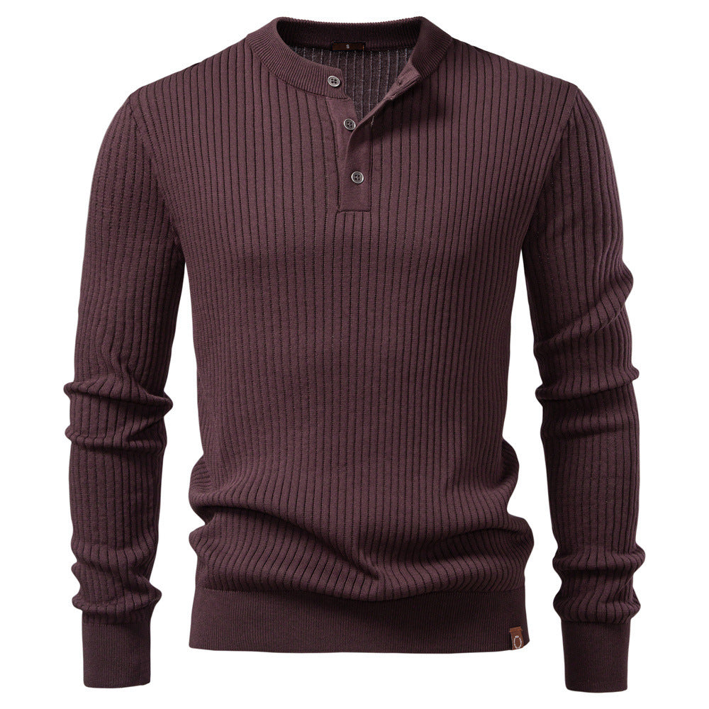 Men's Ribbed Henley-Neck Sweater – Relaxed Fitted Cut
