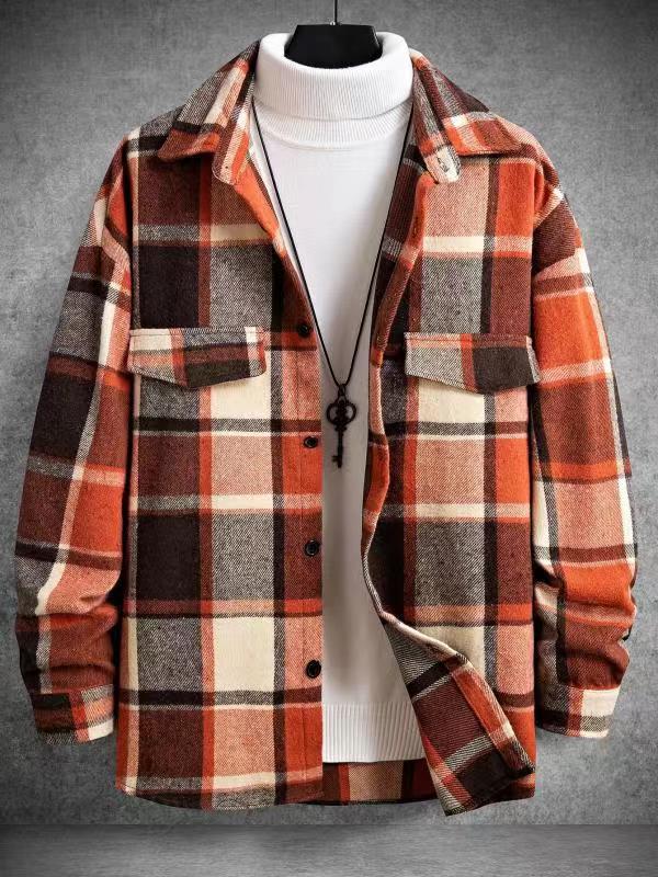 Men's Slim Brushed Checked Shirt – Elegant Long Sleeve