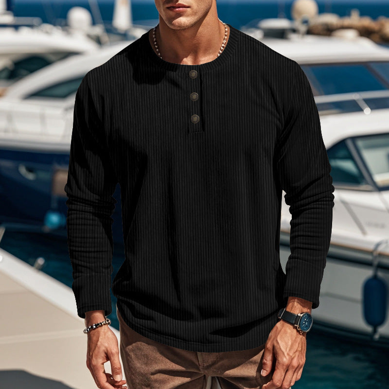 Men's Cotton Corduroy Henley Shirt – Slim Fit