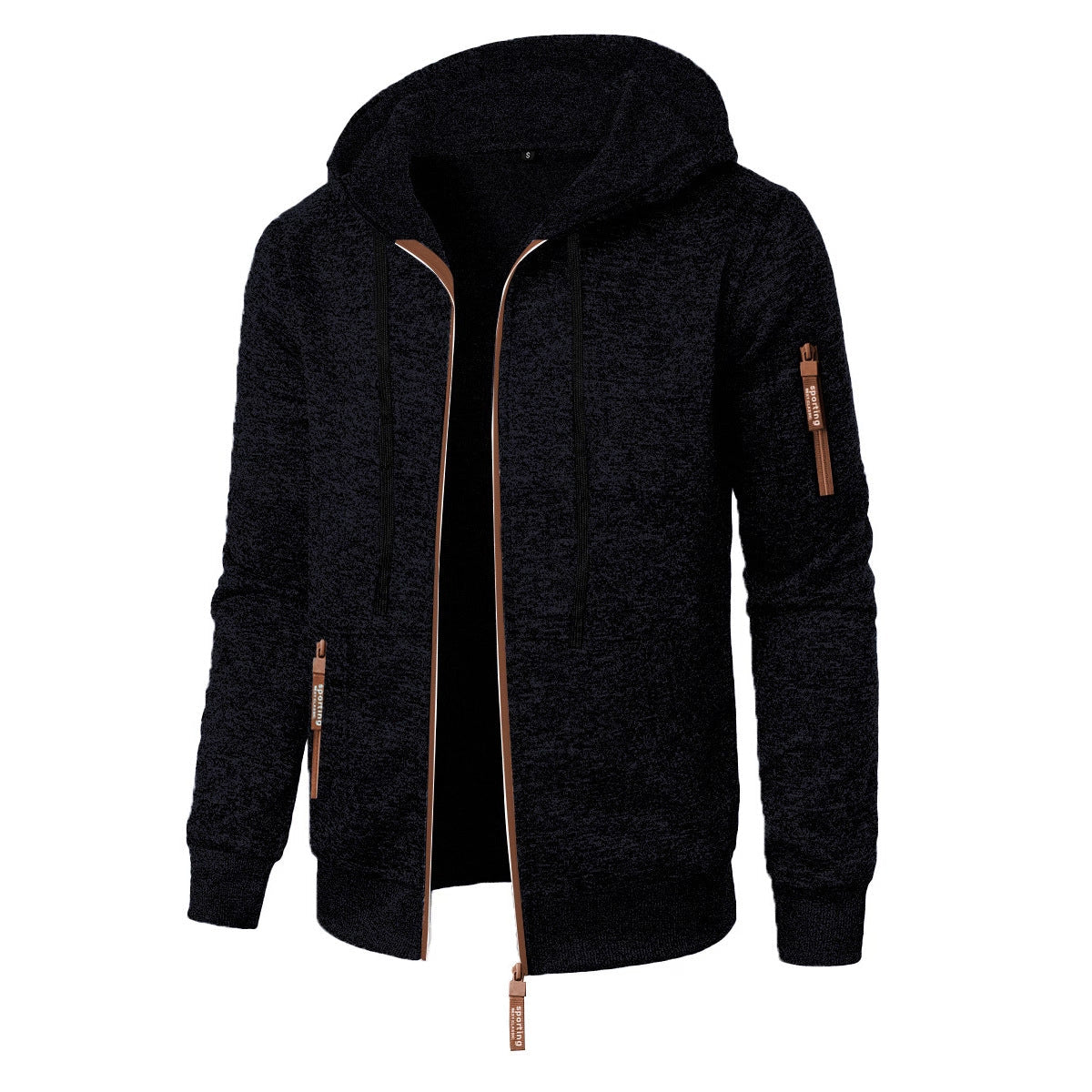 Men's Zip-Up Hooded Sweater - Straight Fit, Knit Finish