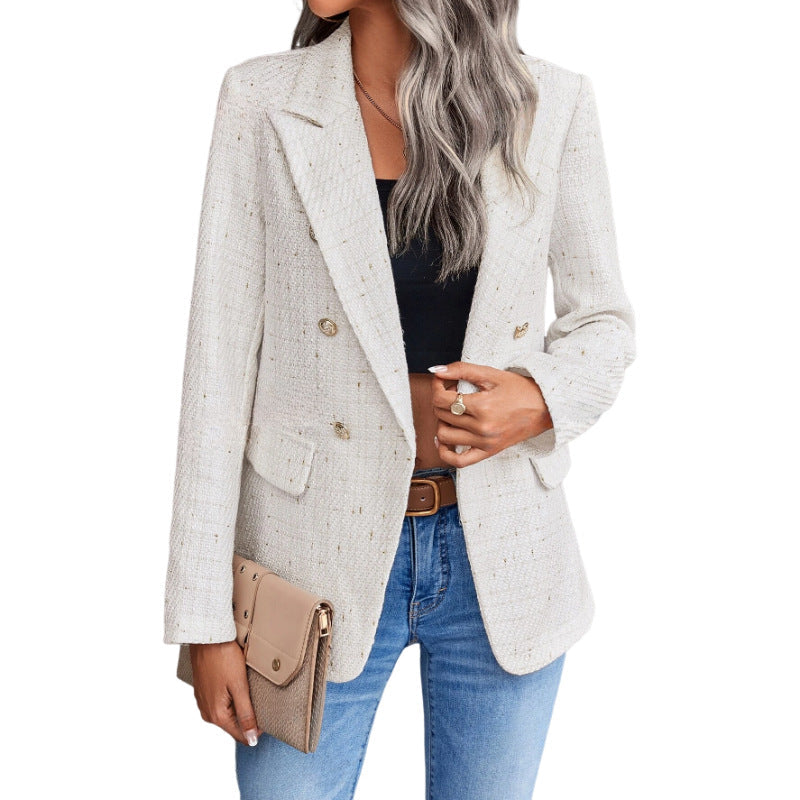 Women's Tweed Blazer - Structured Double-Breasted Fit