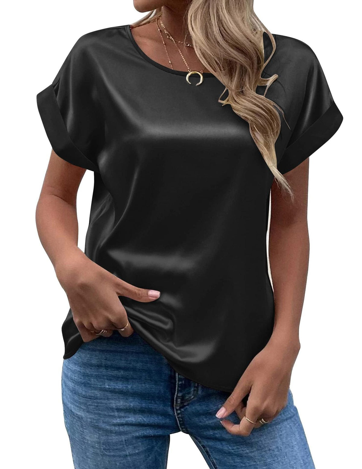 Women's Smooth-Fabric Blouse - Relaxed Fit with Minimalist Design
