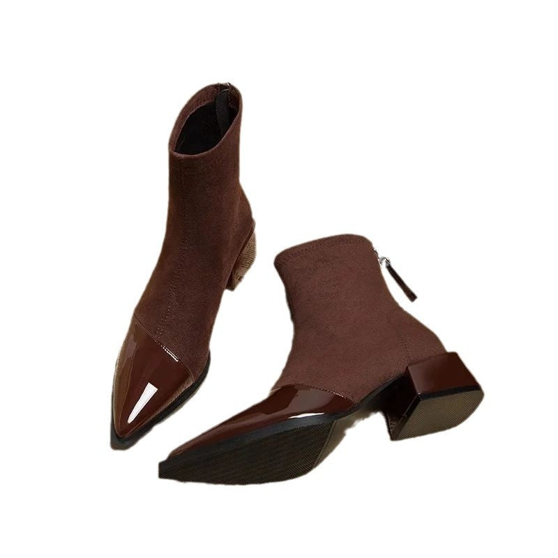 Women's Ankle Boots with Wide Heel – Pointed Toe, Low Shaft