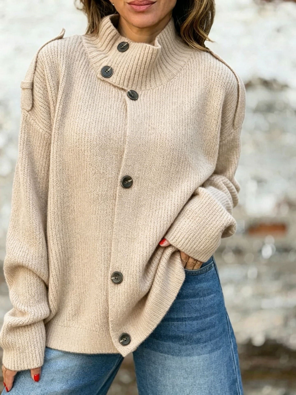 Women's Knitwear Cardigan – High Neck Straight Fit