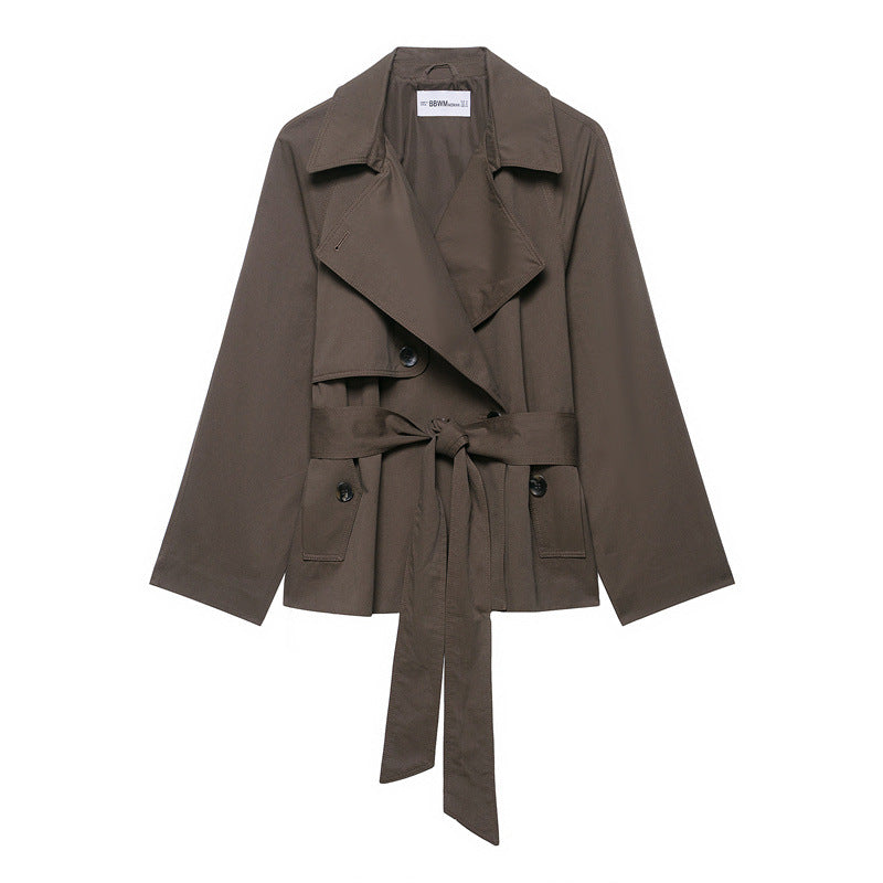 Women's Belted Windbreaker Coat with Lapels – Modern Silhouette