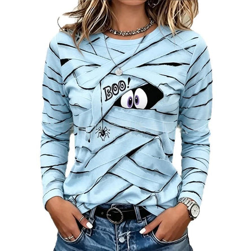 Women's Printed Top with Round Neck and Long Sleeves – Relaxed Fit