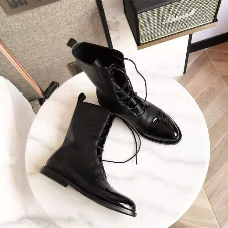 Women's Textured Leather Boot – Elegant Patent Toe